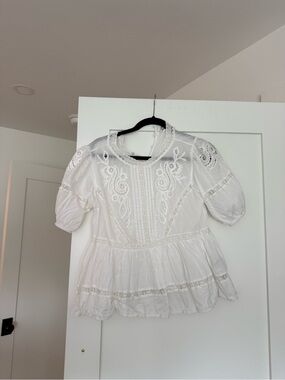 Zara White Lace-Trim Blouse